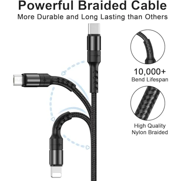 RAVIAD Multi USB Kabel 1.2M, 3 in 1 Schnellladekabel mit Micro USB, USB Typ C und Lightning, Nylon ummantelt, hohe Ladegeschwindigkeit, für Android und iPhone – Bild 5
