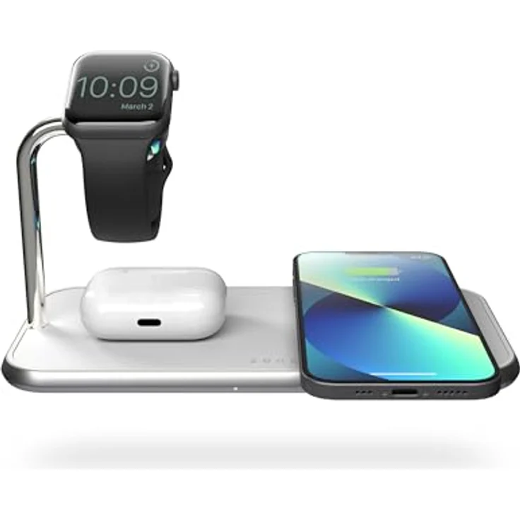 OtterBox Zens Dual + Watch Wireless Charger, kabelloses Ladegerät (10 W) für iPhone, Apple Watch und Qi-Geräte, inkl. 24-W-Netzadapter und 1,5 m Kabel, Weiß – Bild 2