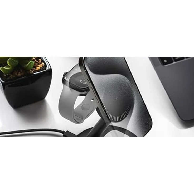 Icy Box 3-in-1 Induktive Ladestation, Magnetisch für Smartphone, Smartwatch und In-Ear-Kopfhörer (15 W), Wireless Charger, Schwarz – Bild 2