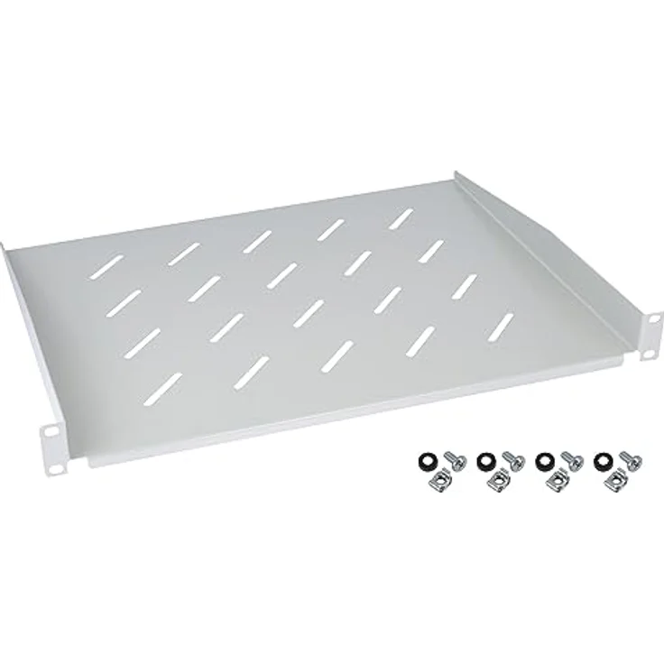 HMF 65499 Fachboden für 19 Zoll Serverschrank, 1 HE, 350 mm Einbautiefe, Lichtgrau, Traglast ca. 16 kg – Bild 1