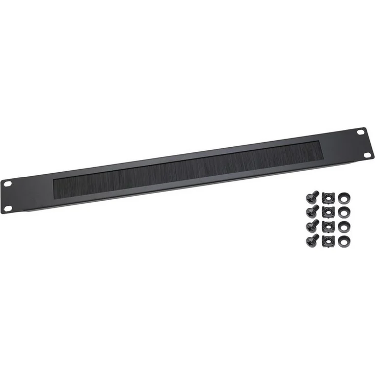 HMF Kabeldurchführung 66489-02 mit Bürsteneinsatz für 19 Zoll Serverschrank, Schwarz, strukturiertes Kabelmanagement, stabile Stahlblech-Konstruktion
