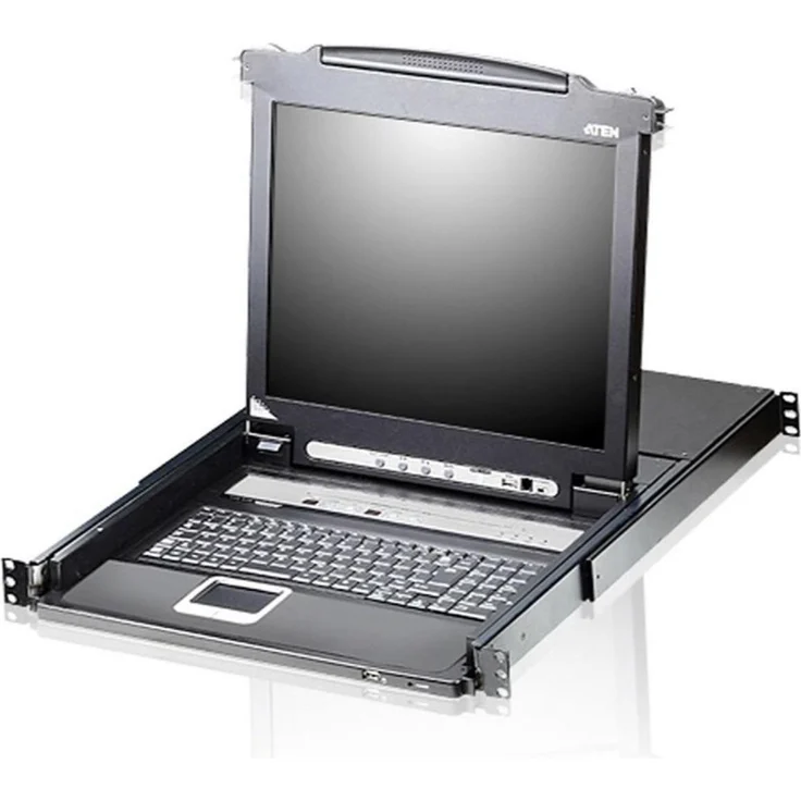 Aten CL5716N-2X-K06A-1G 16-Port LCD KVM Switch, 17 Zoll Monitor mit US-Tastatur, Schwarz