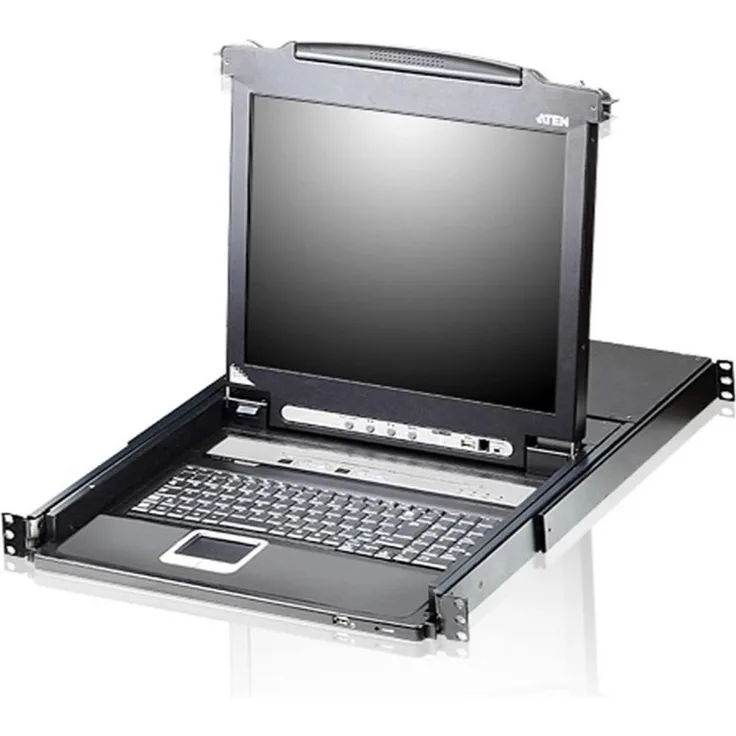 Aten CL5716N-2X-K06A-1G 16-Port LCD KVM Switch, 17 Zoll Monitor mit US-Tastatur, Schwarz