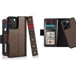 Twelve South BookBook für iPhone 15 Pro | MagSafe kompatible Echtleder-Schutzhülle mit Display-Ständer + abnehmbare eigenständige Leder-Akzent-Hülle, Braun