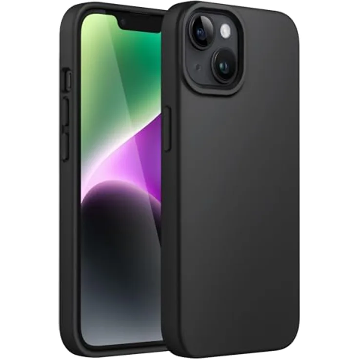 JETech Silikon Hülle für iPhone 14, Ganzkörper Schutzcase mit seidig-weicher Oberfläche, stoßfest und mit Mikrofaser-Futter, Schwarz