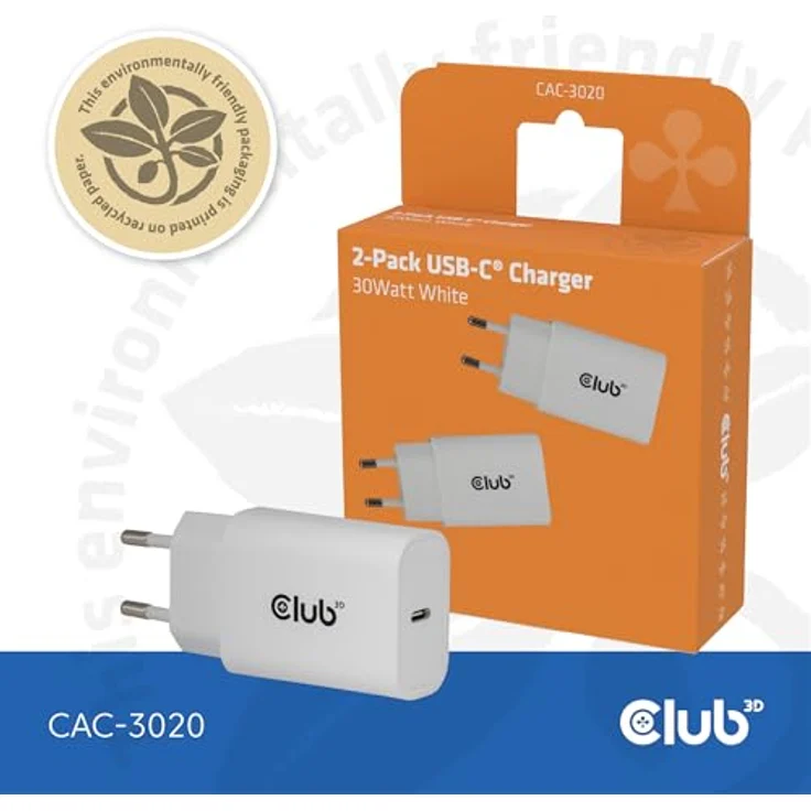 Club 3D Club3D Lifestyle Ladegerät USB-C, 30 Watt, 2 Ports, kompakte Bauweise, weiss – Bild 7