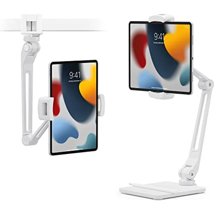 Twelve South HoverBar Duo (2nd Gen) for iPad/iPad Pro/Tablets | Adjustable Arm with New Quick-Release Weighted Base and Surface Clamp Attachments for Mounting iPad (White) – Bild 1