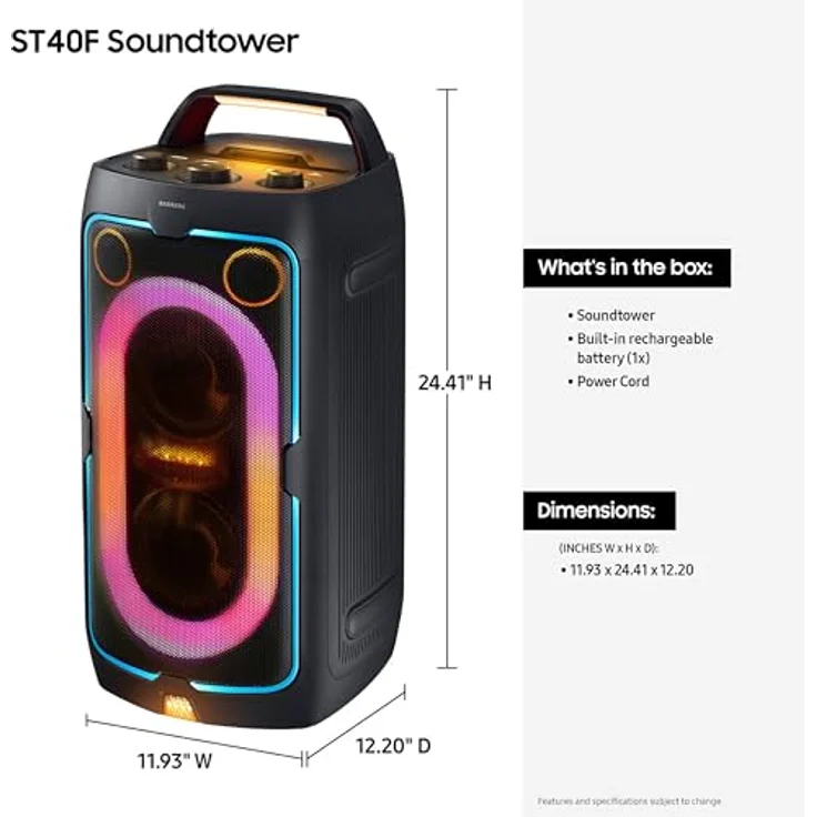 Samsung ST50F Sound Tower Tragbarer Lautsprecher, integrierter Akku, Bluetooth, IPX4 spritzwassergeschützt, bis zu 18 Stunden Akkulaufzeit, direktionaler Sound, 3 Bass-Modi, MX-ST50F/ZA – Bild 2
