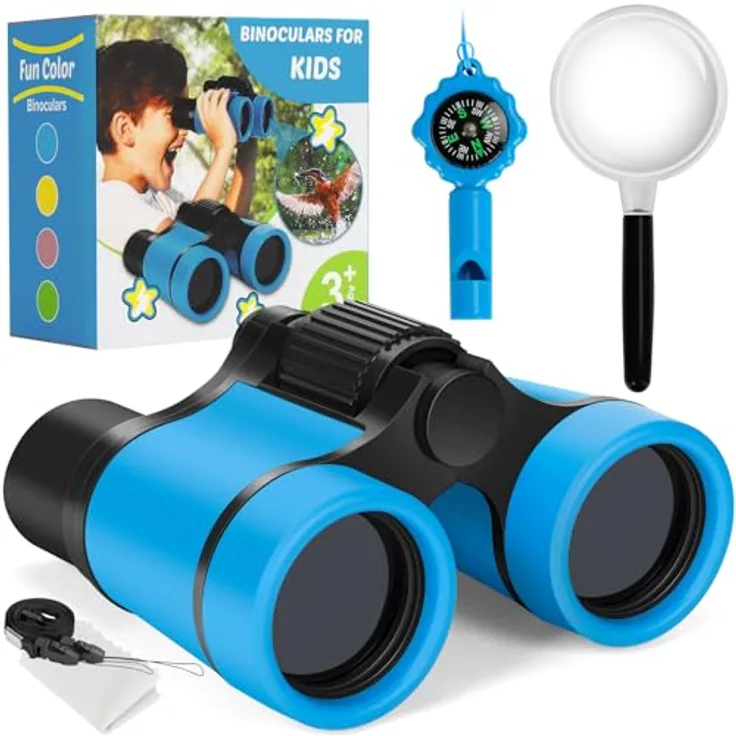 Zinbo Kinderfernglas Set, Ferngläser mit Lupe & Kompass für Jungen und Mädchen, Outdoor Spielzeug für 3-8 Jahre, blau