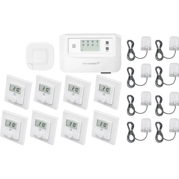 Homematic IP Set, Funk Access Point 2 & Fußbodenheizungscontroller & 8x Wandthermostat, Smart Home Hub, Weiss