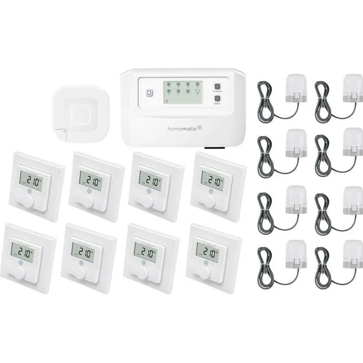 Homematic IP Set, Funk Access Point 2 & Fußbodenheizungscontroller & 8x Wandthermostat, Smart Home Hub, Weiss