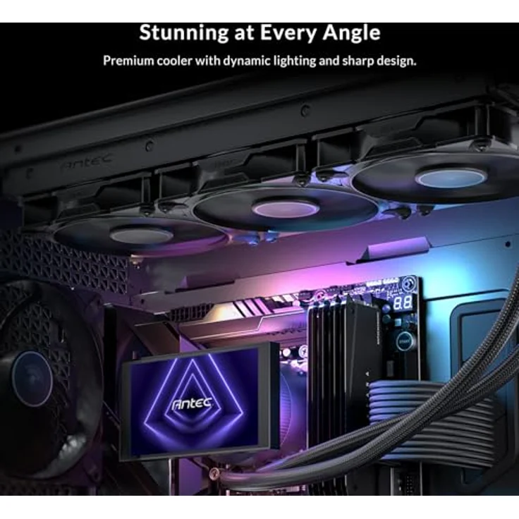 Antec Vortex View 360 AIO Liquid CPU-Kühler, 12,7 cm IPS-Display, 3 x 120 mm PWM-Lüfter, RGB-Hintergrundbeleuchtung, Intel LGA 1700 – Bild 3