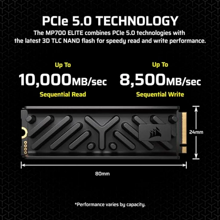 Corsair MP700 Elite 2TB PCIe 5.0 x4 NVMe M.2 SSD mit Heatsink – Bis zu 10,000MB/sec – 3D TLC NAND – DirectStorage – Schwarz – Bild 3