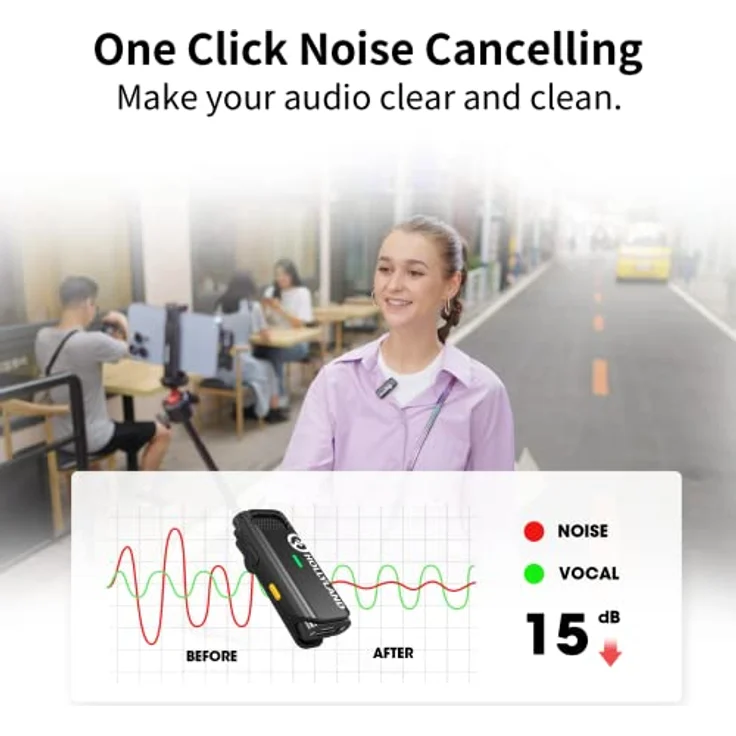 Hollyland Lark C1 Lavalier Mikrofon für iPhone kabellos MFi-Zertifiziert Plug&Play aktive Geräuschunterdrückung Wiedergabe ohne Ausstecken 32H Batterieautonomie Hi-Fi Audio superleicht tragbar (Duo) – Bild 5
