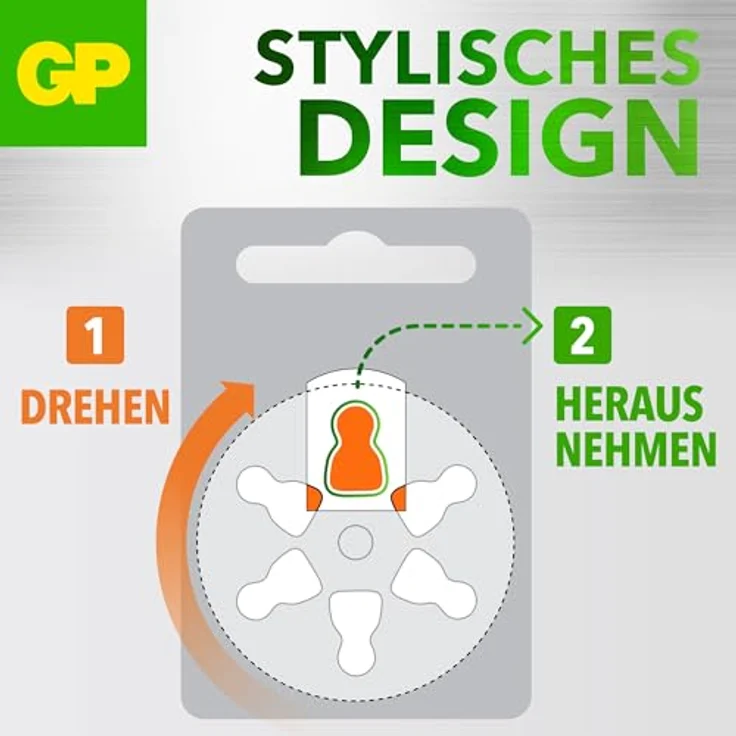 GP Batteries ZA10, 6er Pack Zink-Luft Knopfzellen für Hörgeräte, 1,45 V, Gelb – Bild 3