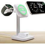 ESR Qi2 3-in-1 Watch Wireless Charging Set (HaloLock), EU Plug, White - Offiziell zertifiziertes 15W MagSafe Laden, kompatibel mit iPhone, AirPods und Apple Watch.
