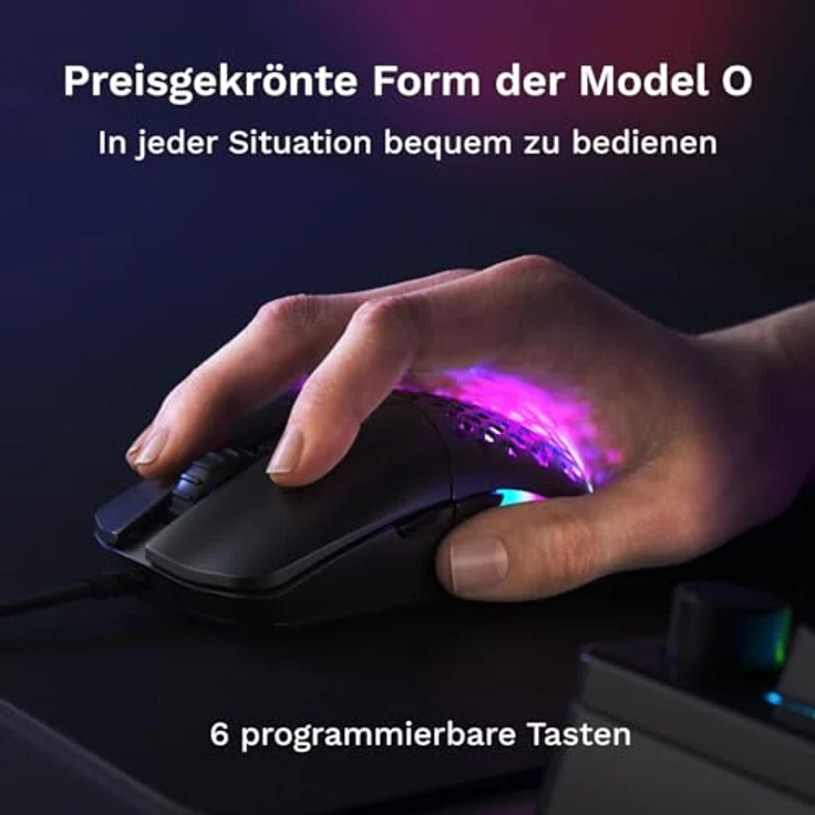Glorious Model O Eternal, ultraleichte RGB-Gaming-Maus mit 12K DPI optischem Sensor, 6 programmierbaren Tasten, symmetrisches Design, Kabelgebunden, Weiß – Bild 4