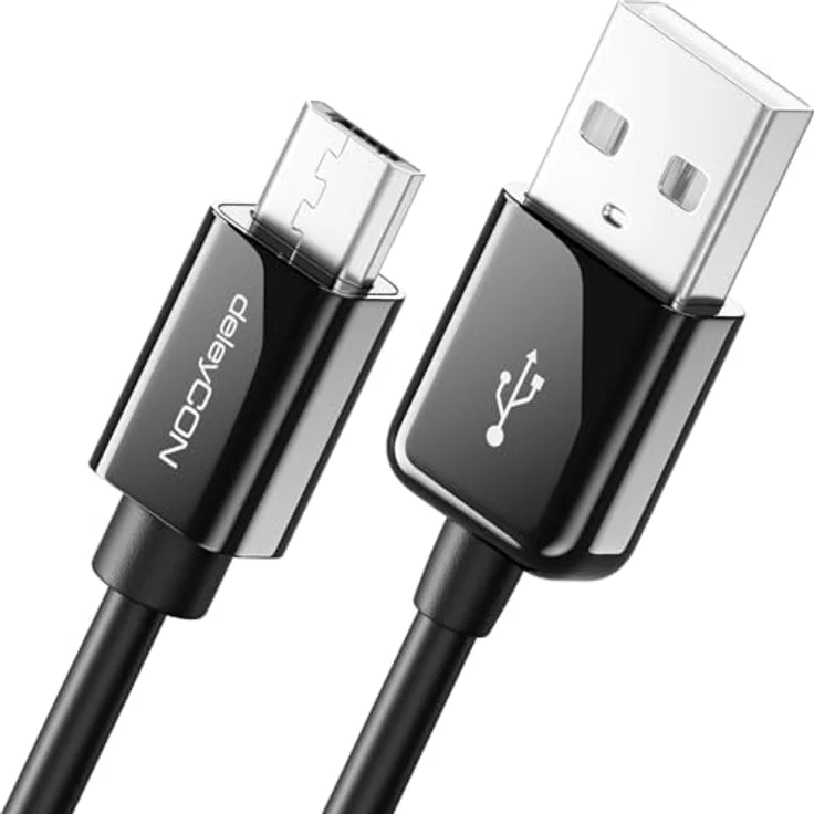 deleyCON 5m Micro USB Ladekabel, High-Speed Lade- und Datenkabel für Android Geräte, Schwarz – Bild 1