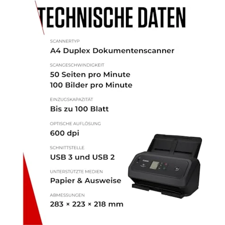 Canon DR-C350, A4 Dokumentenscanner mit 50 S./Min, Duplex, USB-C, 100-Seiten-ADF, CaptureOnTouch v5 Pro – Bild 6