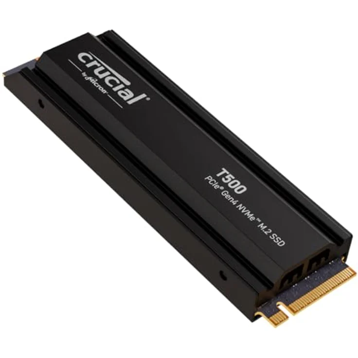 Crucial T500 SSD 4TB PCIe Gen4 NVMe M.2 Interne PS5 SSD Festplatte mit Kühlkörper, bis 7000MB/s, Microsoft DirectStorage - CT4000T500SSD5, Laptop und Desktop kompatibel, Crucial – Bild 1