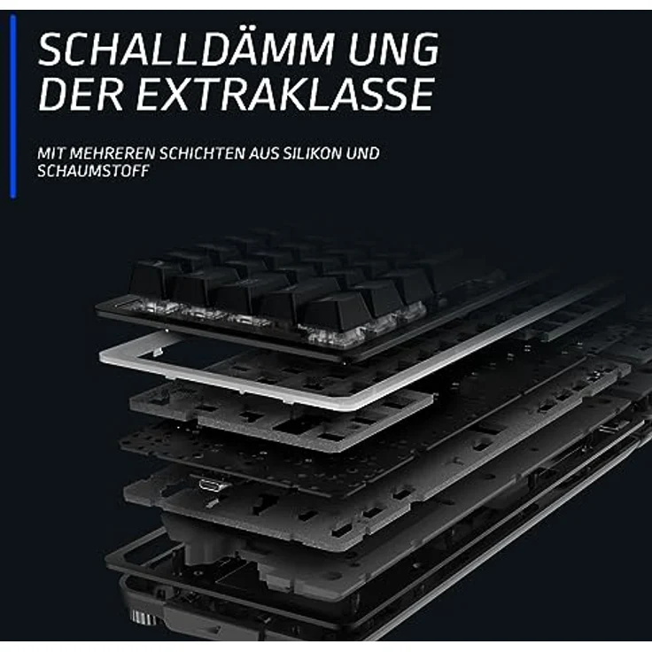 Mountain Everest 60 - kompakte High-End mechanische Gaming-Tastatur mit Pfeiltasten, Schalldämmung, Double-Shot PBT Keycaps, Hotswap und geschmierten Switches (DE Layout, Linear 45, Schwarz) – Bild 2