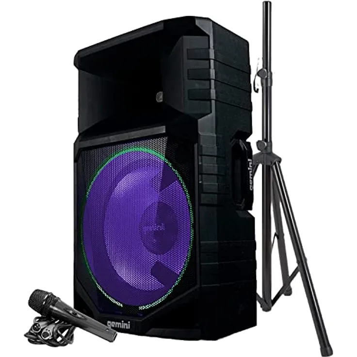 Gemini GSW-T1500PK - aktiver Outdoor 15" Lautsprecher - 1500 Watt Party Box - Bluetooth, USB und FM-Radio Player - IPX4 - Akku - integrierte Rollen - LED Beleuchtung