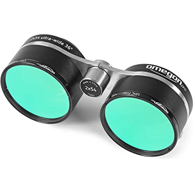 Omegon Fernglas 2x54 für Sternfeldbeobachtung mit 2 Pro UHC Filtern M56, kompakt, hohe Lichtstärke und scharfe Abbildung