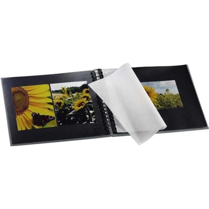 Hama Jumbo Fotoalbum, 36 x 32 cm, 50 schwarze Seiten, 25 Blatt, mit Ausschnitt für Bildeinschub, Fotobuch grau – Bild 5