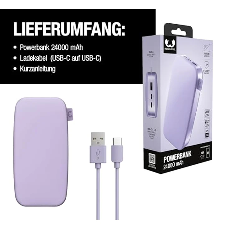 Fresh n Rebel 2PB24100DL2 Powerbank 24000 mAh, USB Typ-C, PD 20 W, Verträumter Flieder, Versandkostenfrei – Bild 8