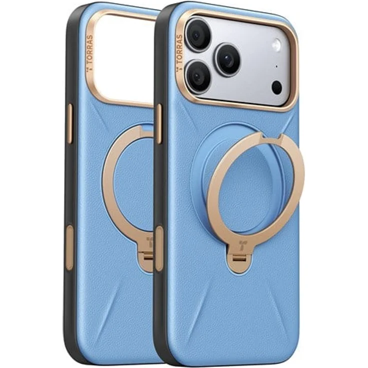 Torras Ostand Q3 VegSkin, Handyhülle in Blau für iPhone 18 Pro mit 360°-drehbarem Kickstand und MagSafe-Kompatibilität