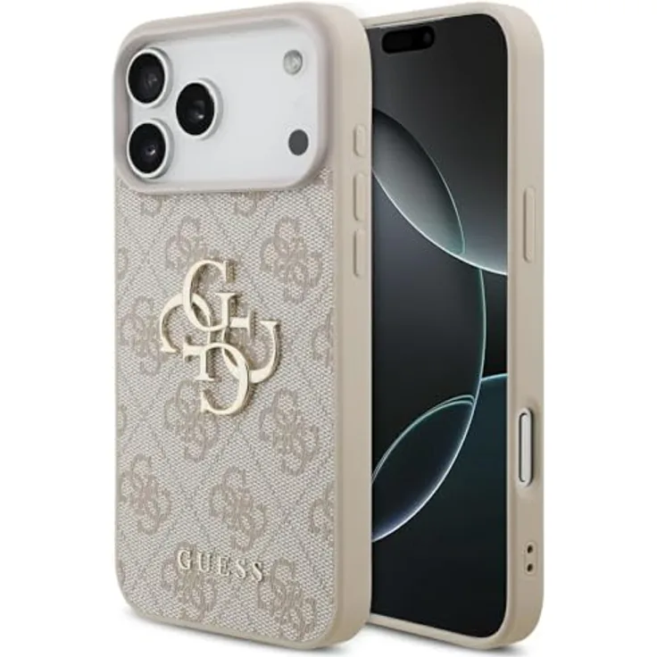 CG MOBILE Guess 4G Groß Logo Hülle für iPhone 17 Pro Max, Kunstleder/TPU/PC, pink, hoher Schutz und einzigartige Optik