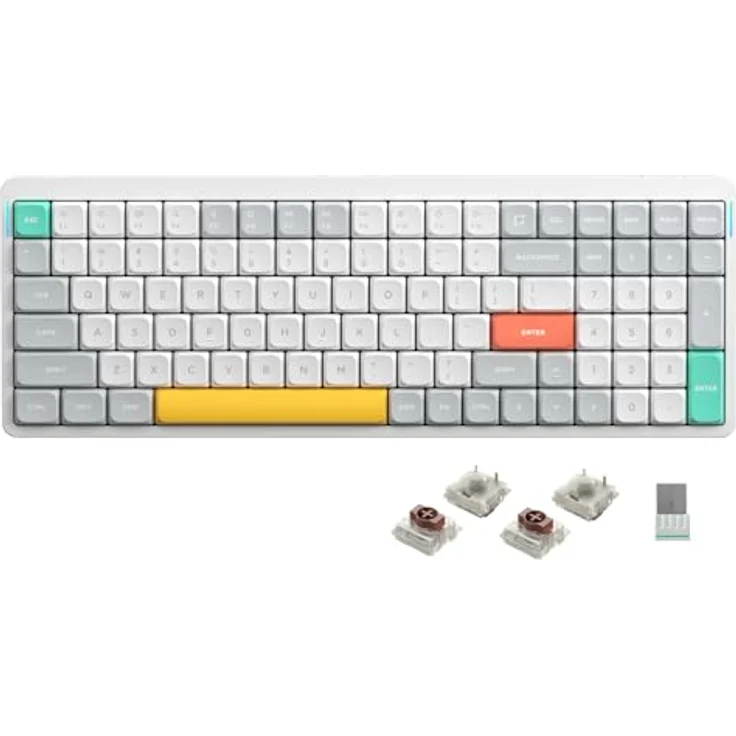 nuphy Air96 V2 Mechanische Tastatur Kabellos mit niedrigem Profil, RGB Hot-Swap, 100 Tasten, 2.4GHz Wireless/Bluetooth/USB-C, White Gateron Brown Switch – Bild 1
