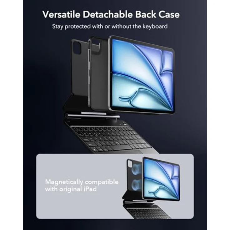 ESR Hülle mit Keyboard für iPad Air 11 Zoll (M4/M3/M2, 2026/2025/2024) und Pro 11 (1st-4th Gen), magnetischer Ständer, federnde Leuchttasten, Multi-Touch-Trackpad, Schwarz – Bild 4