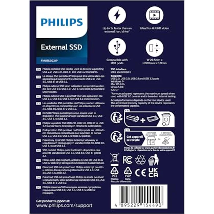 PHILIPS Externe Portable SSD 1 TB - Ultra Slim SATA Ultra Speed USB-C, Lesegeschwindigkeit bis zu 540 MB/s, Aluminium, Anthrazit – Bild 3