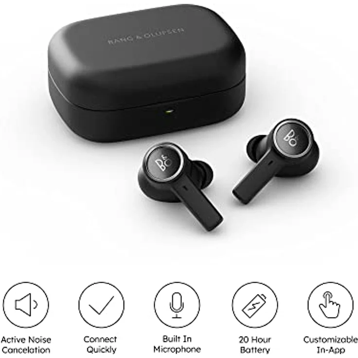 Bang & Olufsen Beoplay EX - Kabelloser Bluetooth Noise Cancelling In-Ear Kopfhörer, 6 Mikrofone, 28 Stdn Akkulaufzeit, Wasserdichte Kopfhörer für Arbeit, Sport, Freizeit + USB-C, Ladebox - Schwarz – Bild 2