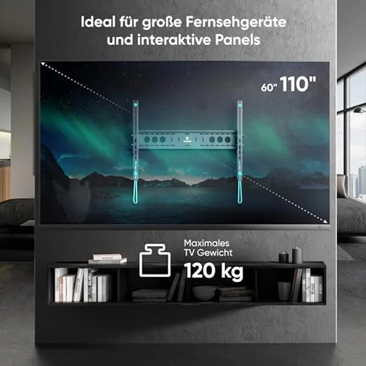ONKRON TV Wandhalterung 60-110 Zoll, bis 120 kg, max VESA 900x600 mm TV-Wandhalterung neigbar UT12 Schwarz – Bild 2
