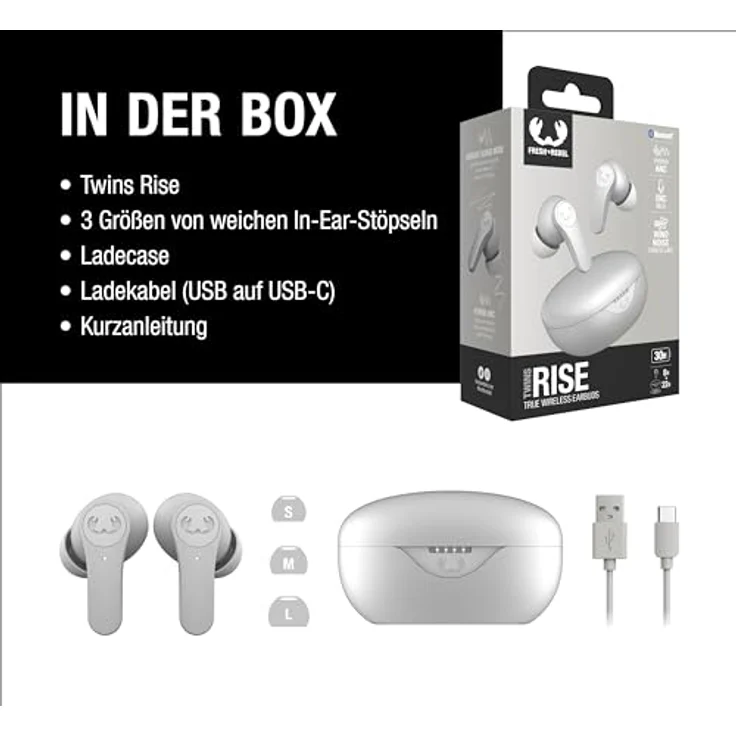 Fresh'N Rebel Twins Rise Draadloze Oordopjes met Hybride ANC & Draadloos opladen - Ice Grey, Kopfhörer - Bis zu 30 Stunden Akkulaufzeit, Windgeräuschunterdrückung, Ambient Sound Mode – Bild 6