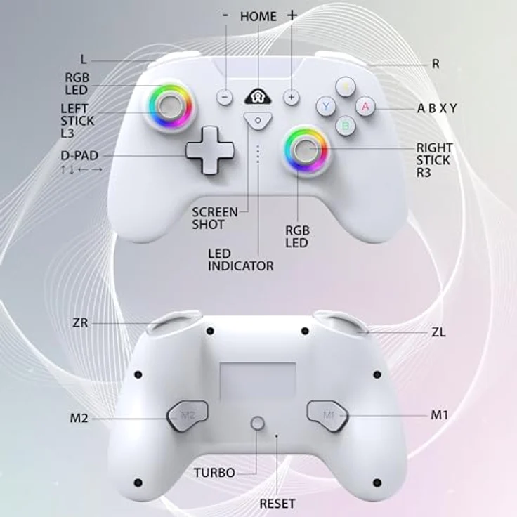 Subsonic Wireless Controller für Switch & Switch OLED, Bluetooth mit LED, Vibration, 6-Achsen-Gyro - Weiß – Bild 2