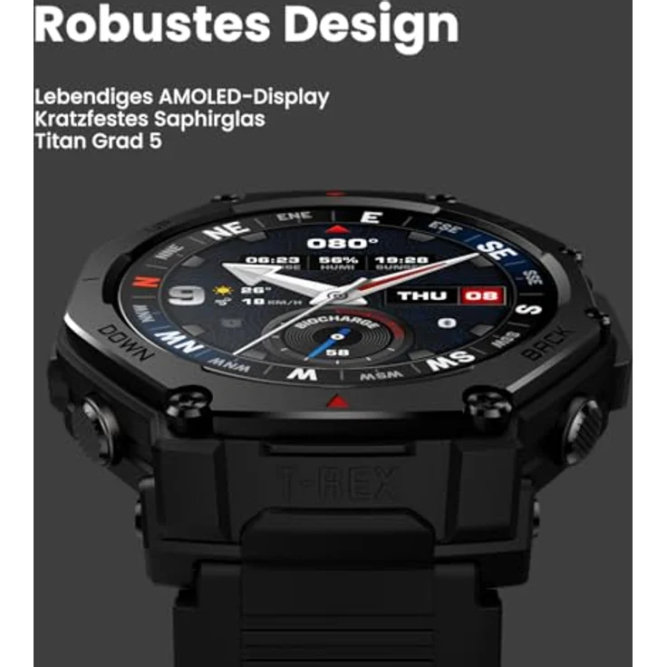 Amazfit T-Rex 3 Pro Outdoor Smartwatch, 48mm Saphir-AMOLED-Display, Titan-Lünette, Dualband-GPS, 25 Tage Akku, 180+ Sportmodi, Schwarz – Bild 3