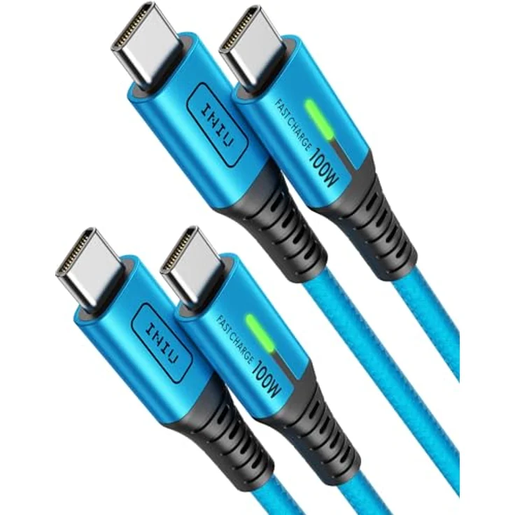 INIU USB C auf USB C Kabel, 100W Schnellladekabel PD 5A QC 4.0, 2 x 2m, Nylon, Blau für iPhone 15, MacBook Pro 2021, iPad Air, Samsung S22, PS5, Pixel 7, Huawei – Bild 1