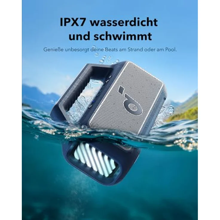 soundcore by Anker, Boom 2 Outdoor-Lautsprecher, 80W, Subwoofer, BassUp 2.0, 24h Akku, IPX7 Wasserdicht & Schwimmt, LED-Licht, USB-C, EQ, BT 5.3, Mobiler Bluetooth-Speaker, Camping, Strand, Garten, Blau – Bild 5
