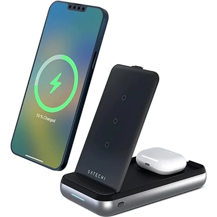 SATECHI Duo Wireless Ladestation & 10000 mAh Power Bank – Tragbare Power Bank – 3 in 1 Wireless Charging Stand – Für iPhones 14/13/12/11/X/8, AirPods Pro & AirPods Gen 3/2, M2/M1 iPad & mehr – Bild 1