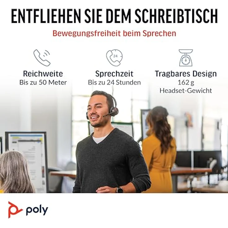 Poly Voyager 4320 UC-Headset, Schnurlos mit Noise Cancelling-Mikrofon, Bluetooth, kompatibel mit Teams und Zoom, inklusive Ladestation und Tragetasche – Bild 4