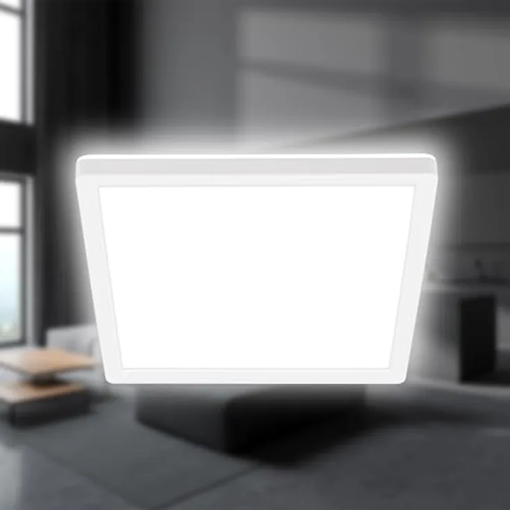 BRILONER LED Deckenlampe mit indirektem Licht, flach, neutralweißes Licht, 24x24x3 cm, Weiß