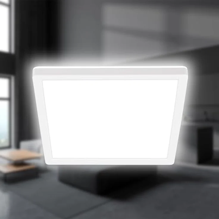 BRILONER LED Deckenlampe mit indirektem Licht, flach, neutralweißes Licht, 24x24x3 cm, Weiß – Bild 1