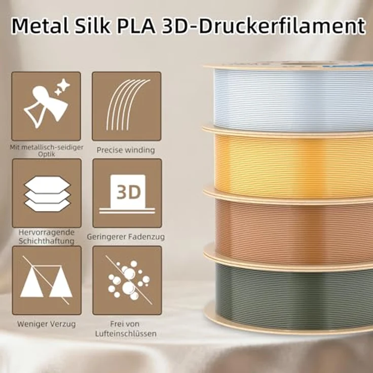 3DHoJor Silk PLA Filament 1.75mm 4KG, Seidig Metallisch Gold, hoher Glanz und glatte Oberfläche – Bild 3