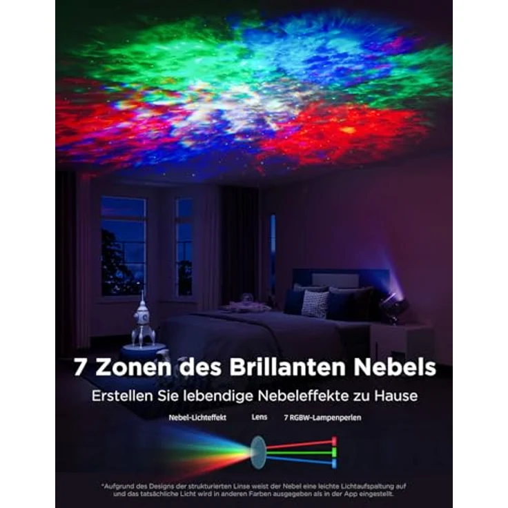 Govee Nebel Sternenhimmel Projektor LED, RGBW mit 7-Zonen DIY, 50+ Szenenmodi, Matter & Alexa kompatibel, Smart Timer & 18 weiße Geräuschoptionen für Kinderzimmer & Schlafzimmer – Bild 2