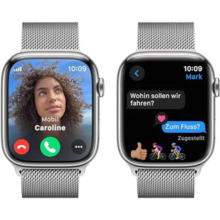 Apple Watch Series 9 GPS + Cellular, 45 mm Edelstahlgehäuse Silber, Milanaise Armband Silber – Bild 4
