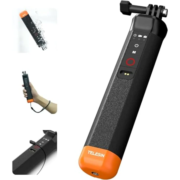 TELESIN Schwimmender Bluetooth-Handgriff für GoPro Hero 13, 12/11/10 Action-Kameras, Unterwasser-Handgriff, Selfie-Stange mit Bluetooth-Fernbedienung - Orange – Bild 1