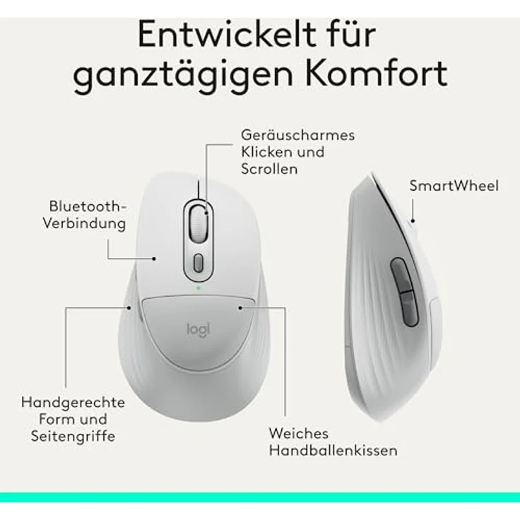 LOGITECH Signature Comfort Plus MK880, kabelloses Maus- und Tastaturset mit ergonomischer Handballenauflage, Off White – Bild 7
